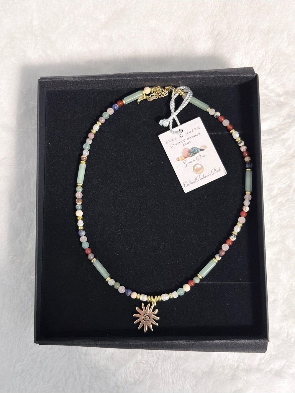 Luna Norte Multicolor Genuine Stones Sun Pendant Necklace